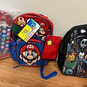 Bundle 2 Mario 5 pc Kids Backpacks & nightmare b4 Xmas backpack. All 3 $47